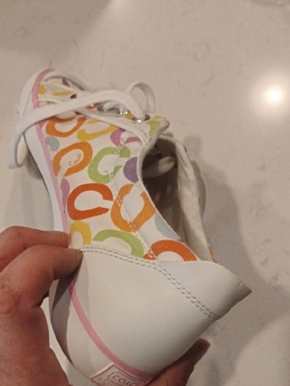 Coach White Low-Top Sneakers with Multicolor 'C' Print - Picture 10 of 15